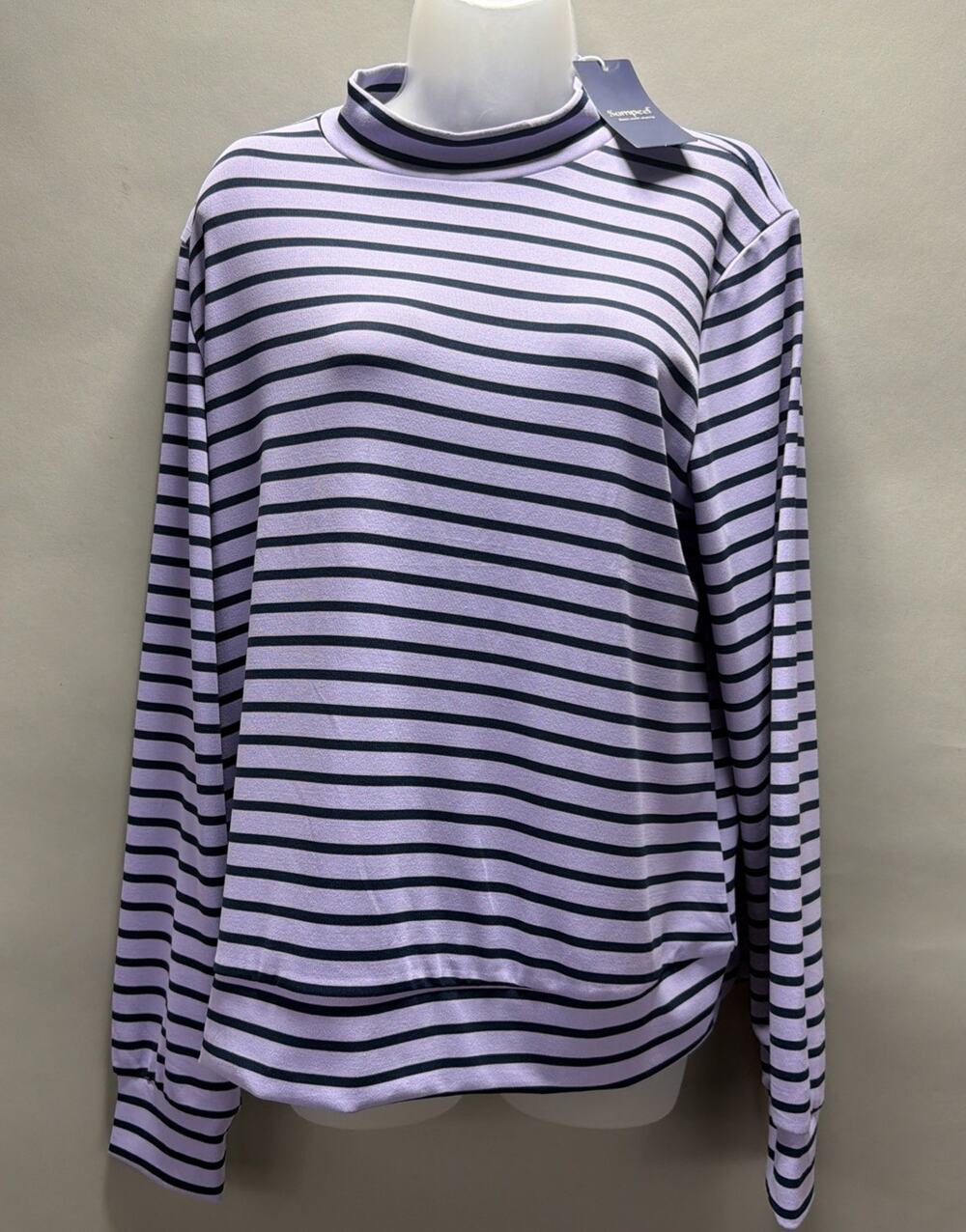 NWT Sampeel Women's High Neck Long Sleeve Tunic Top Size Large Striped Blue